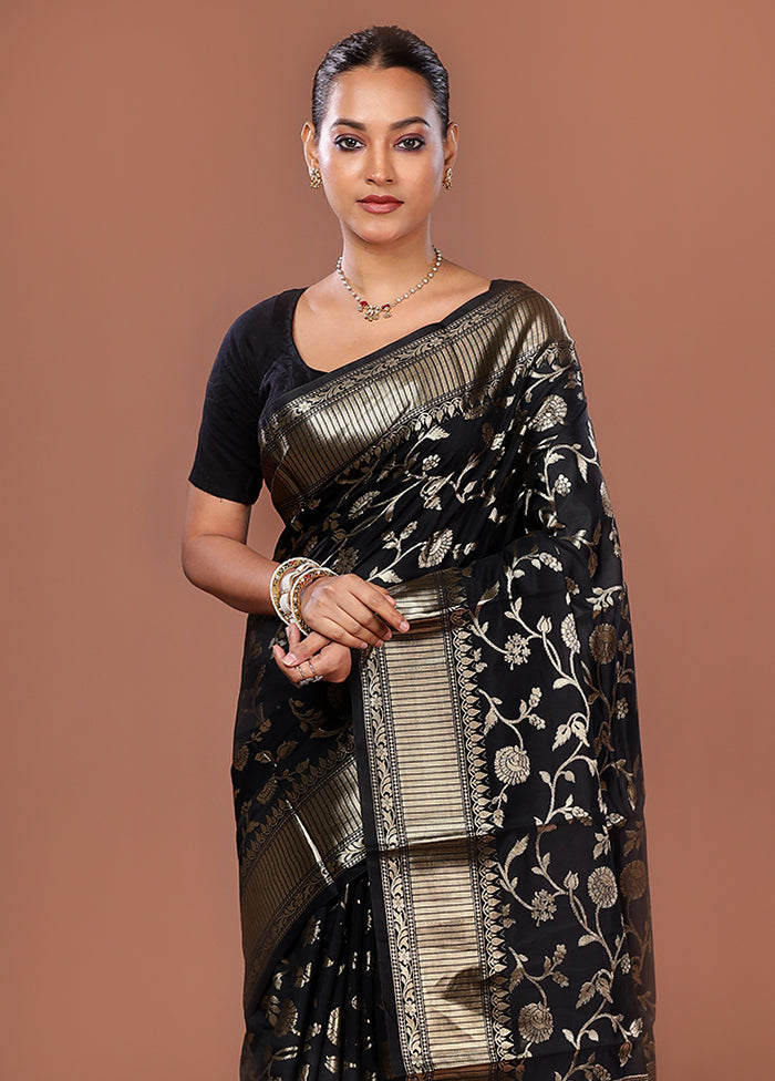 Black Dupion Silk Saree With Blouse Piece