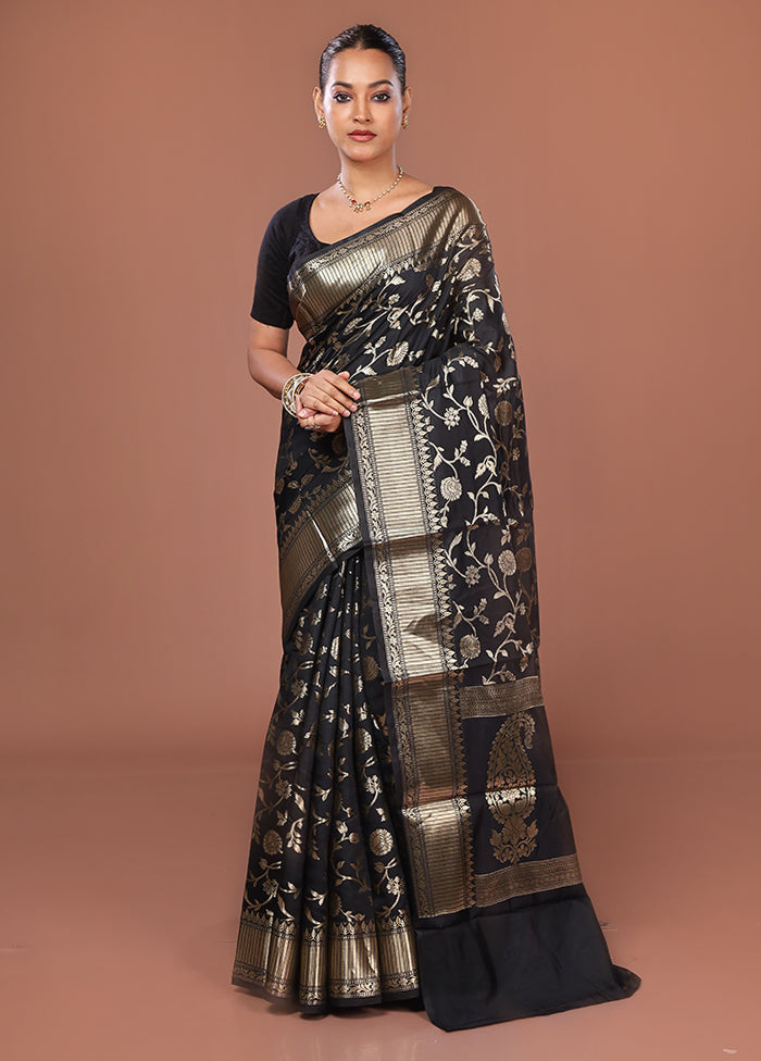 Black Dupion Silk Saree With Blouse Piece