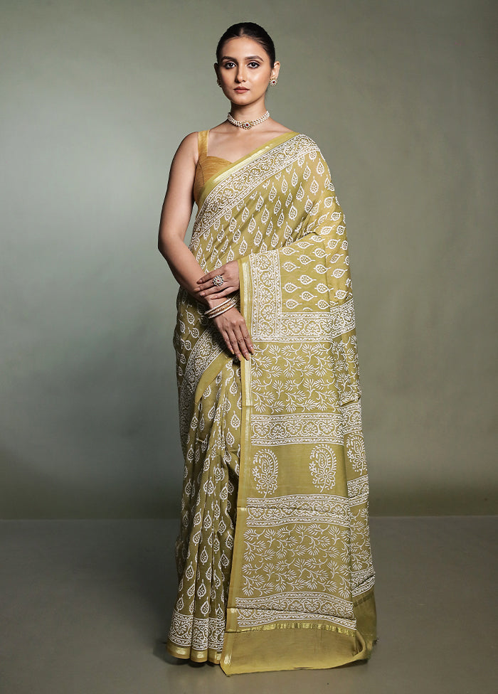 Cream Chanderi Cotton Saree With Blouse Piece