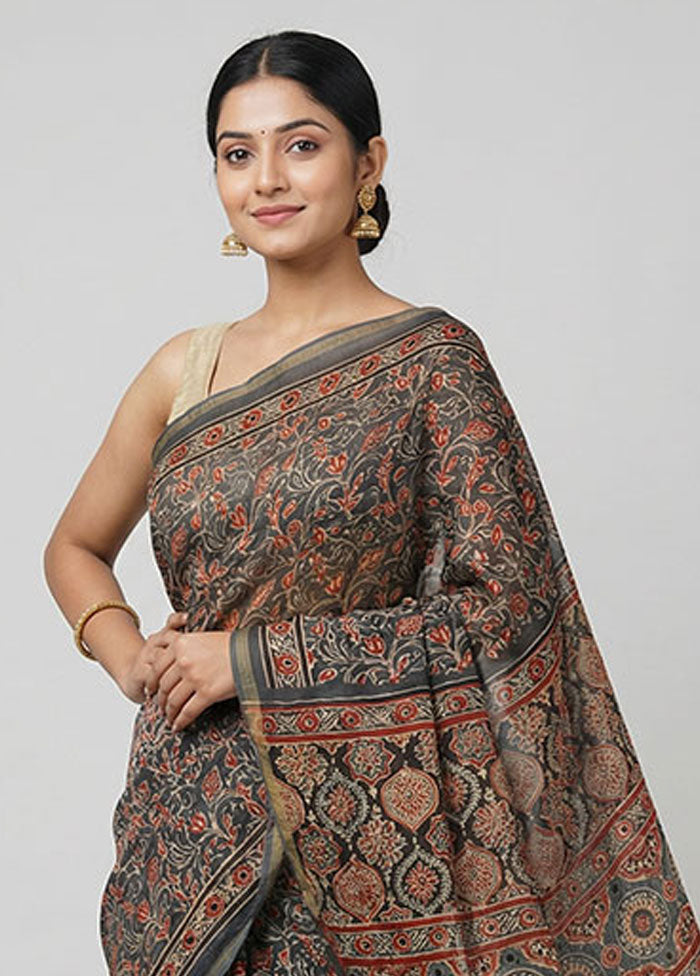 Grey Chanderi Silk Saree With Blouse Piece