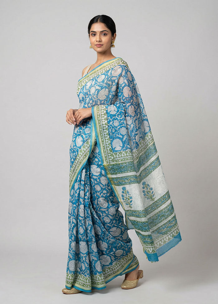 White Chanderi Silk Saree With Blouse Piece