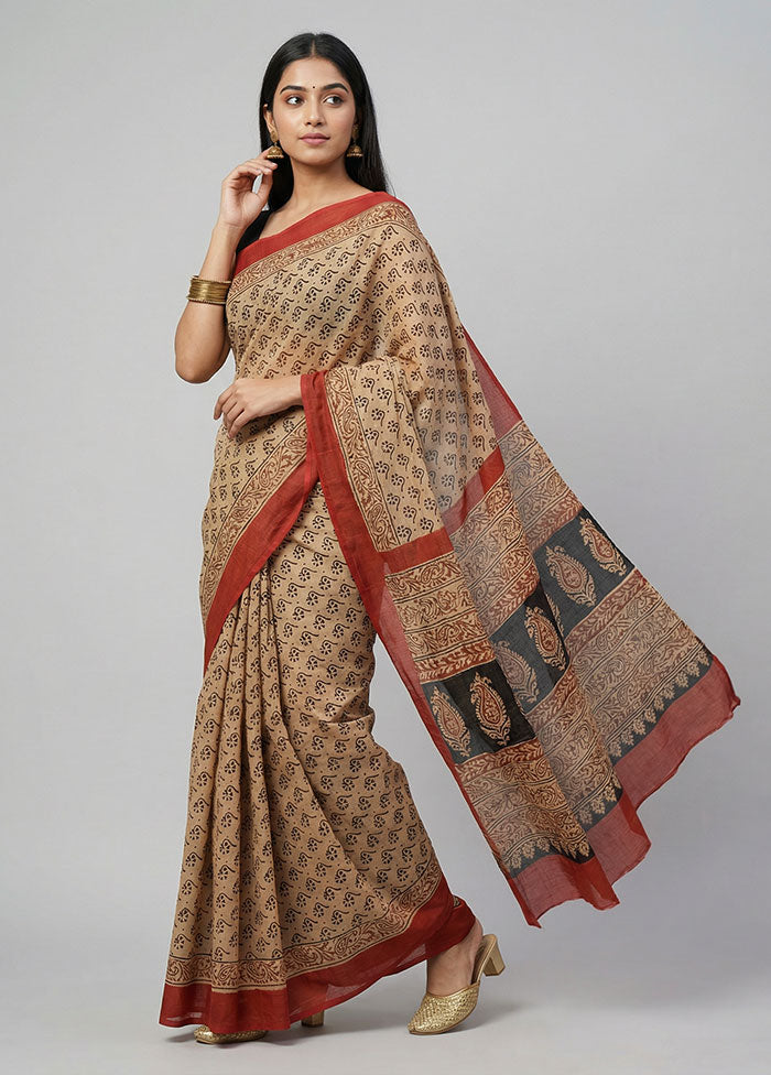 Cream Chanderi Silk Saree With Blouse Piece