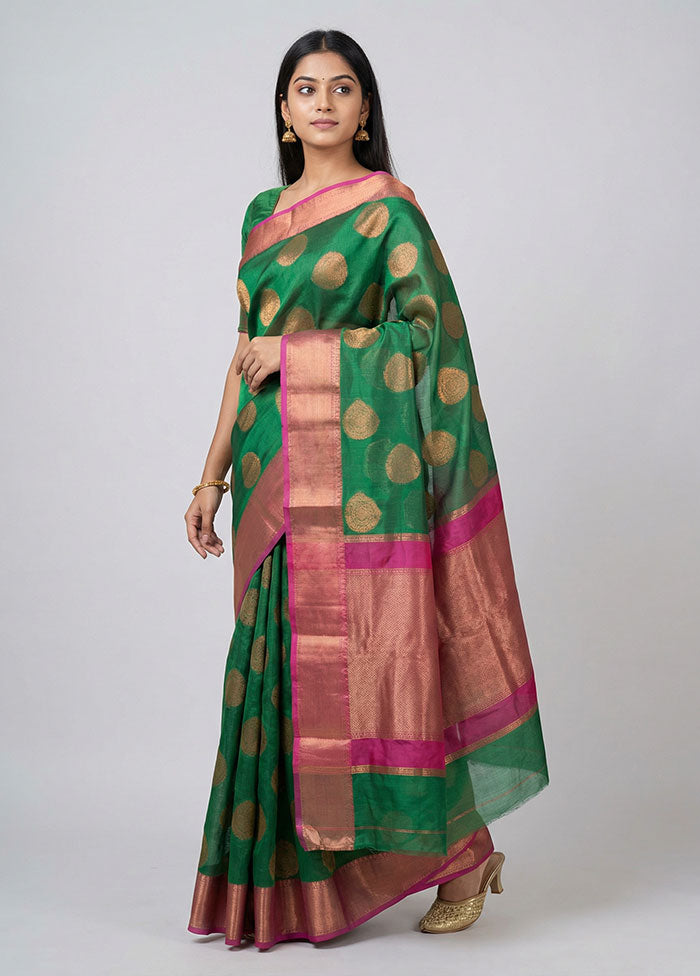 Green Kora Silk Saree With Blouse Piece