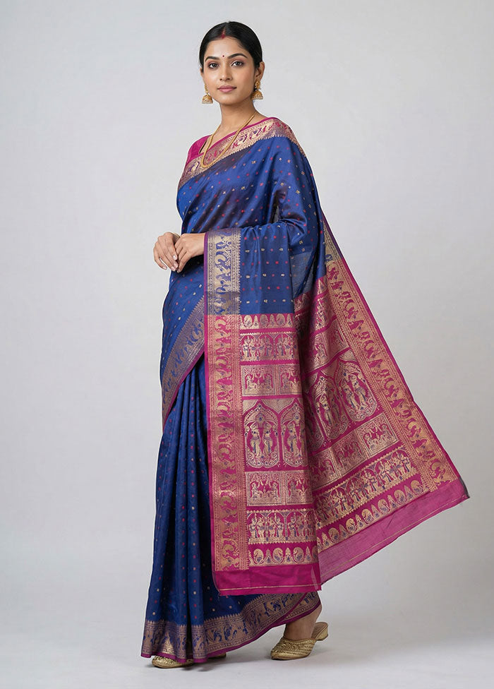 Black Handloom Baluchari Pure Silk Saree With Blouse Piece