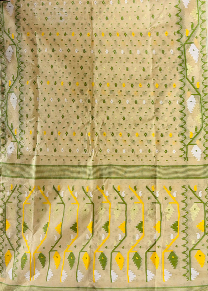 Cream Jamdani Cotton Saree Without Blouse Piece