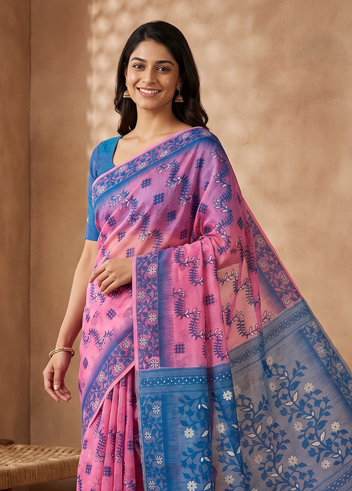 Blue Jamdani Cotton Saree Without Blouse Piece