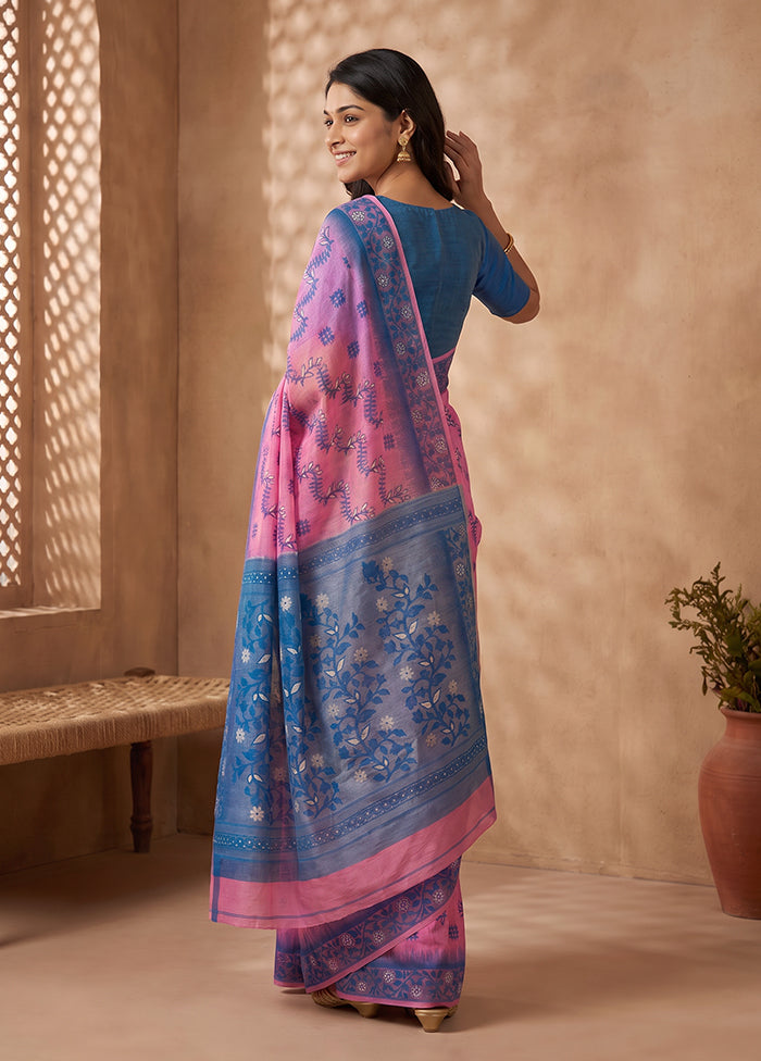 Blue Jamdani Cotton Saree Without Blouse Piece