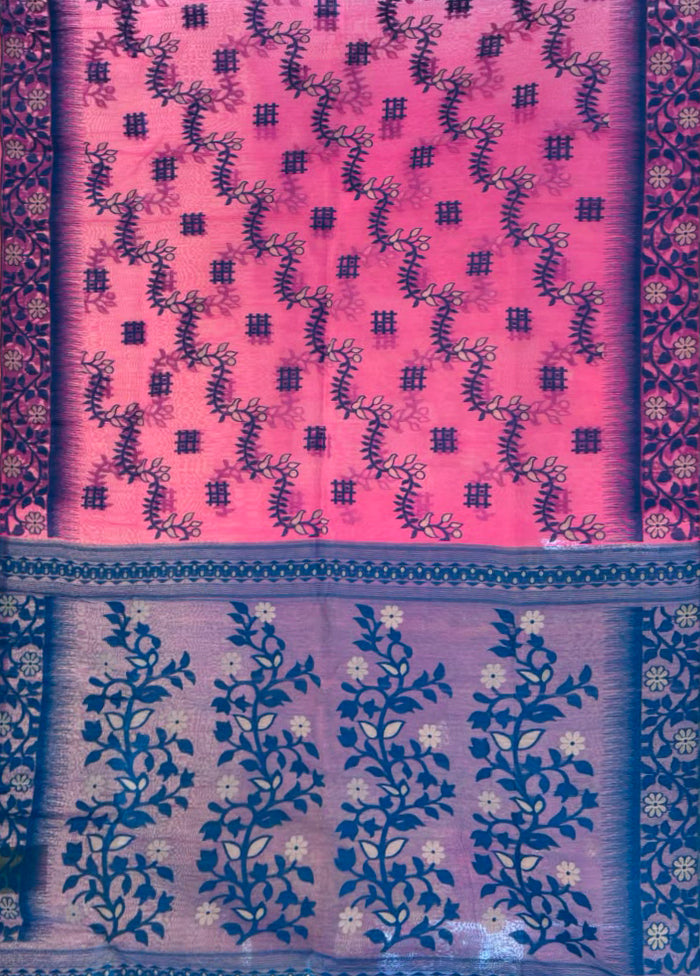 Blue Jamdani Cotton Saree Without Blouse Piece