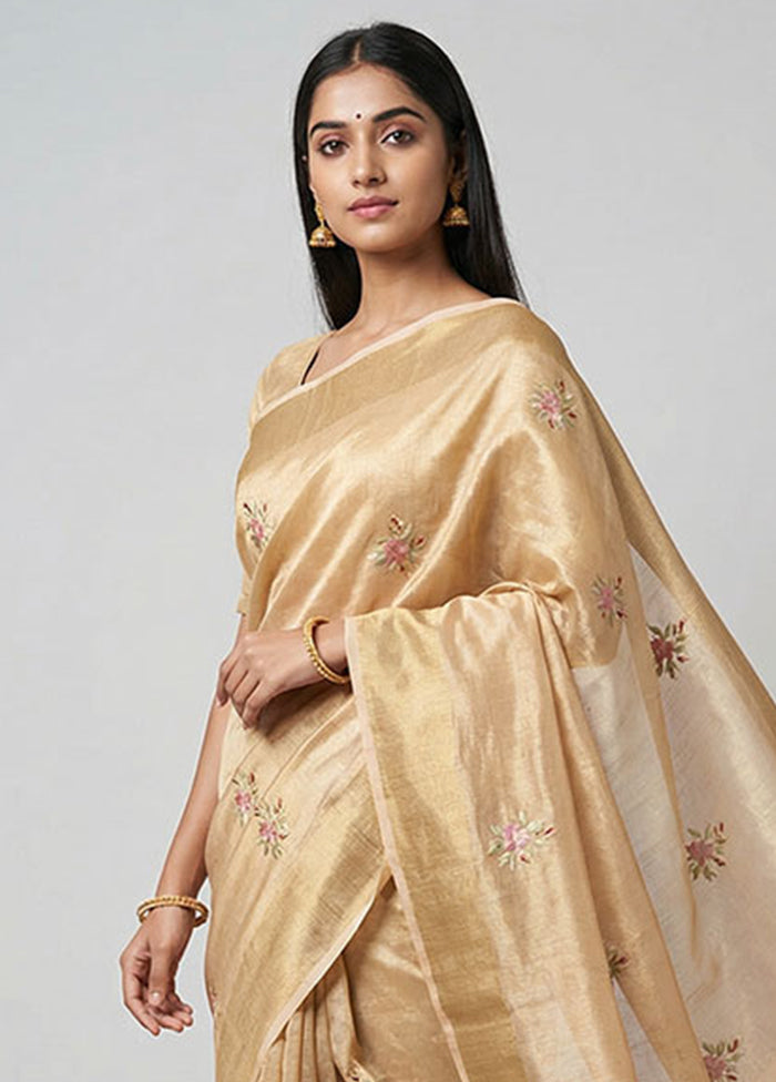 Peach Tissue Silk Saree With Blouse Piece
