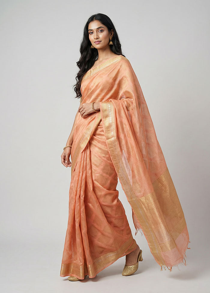 Orange Tussar Silk Saree With Blouse Piece