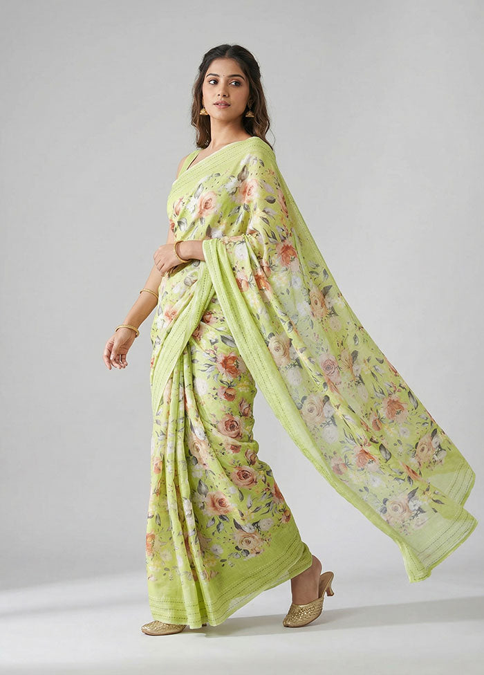 Green Tussar Silk Saree With Blouse Piece