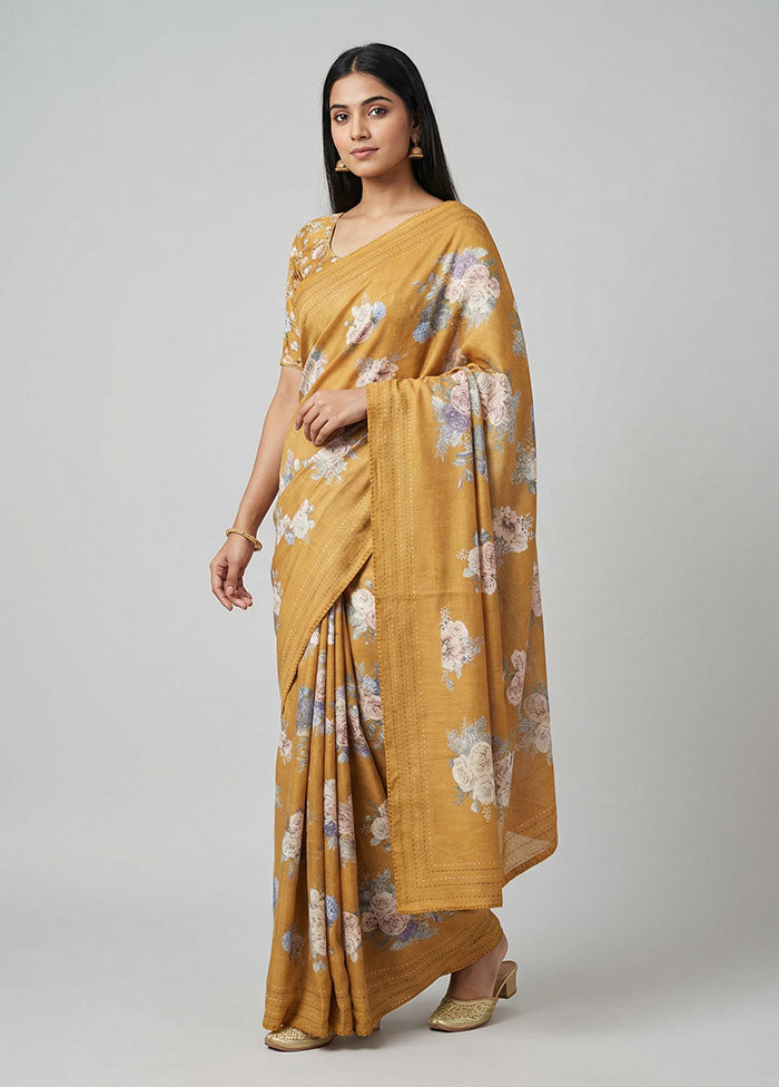 Yellow Tussar Silk Saree With Blouse Piece
