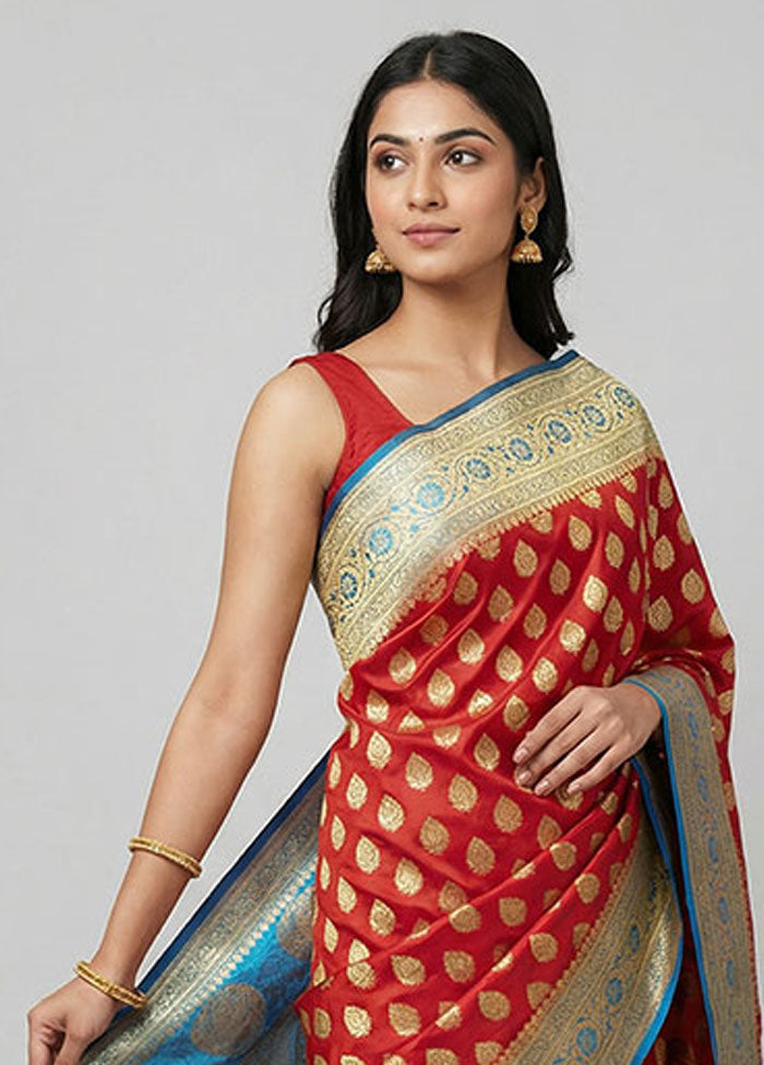 Red Banarasi Silk Saree With Blouse Piece