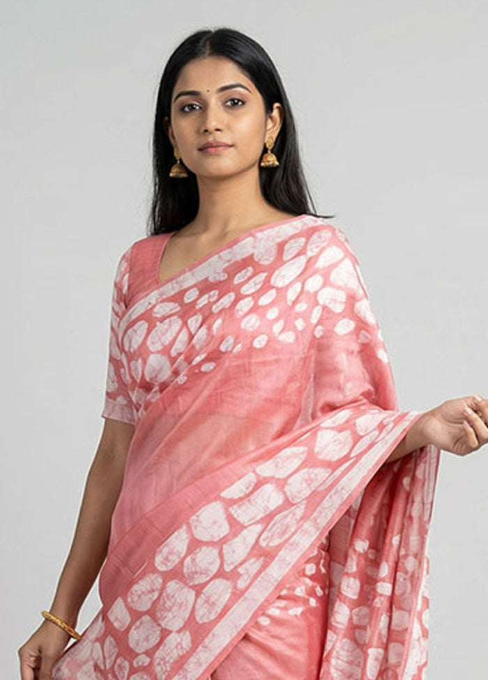 Pink Printed Pure Silk Saree Without Blouse Piece