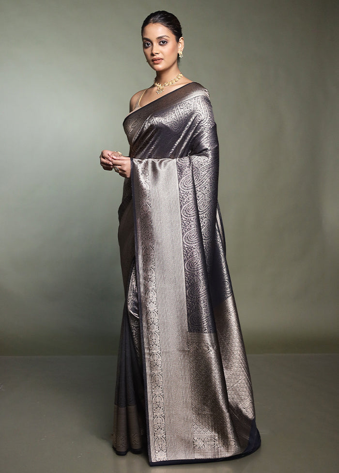 Black Dupion Silk Saree With Blouse Piece