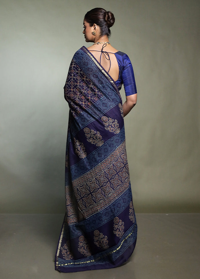 Blue Chanderi Cotton Saree With Blouse Piece