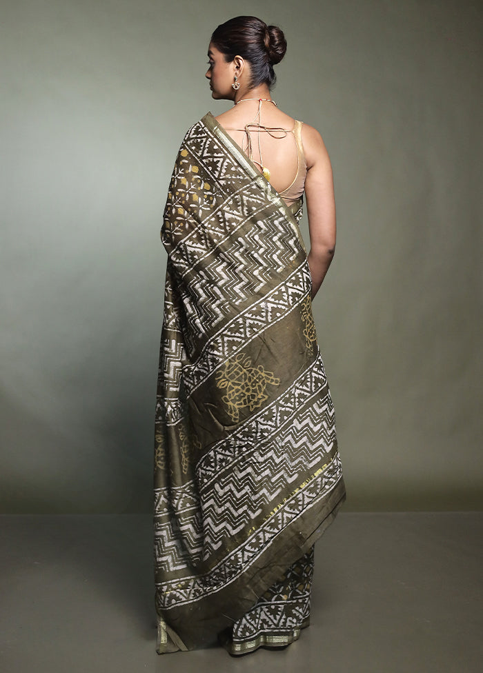 Cream Chanderi Cotton Saree With Blouse Piece