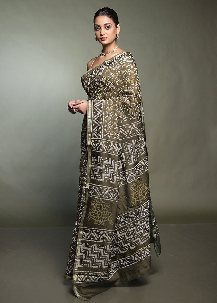 Cream Chanderi Cotton Saree With Blouse Piece