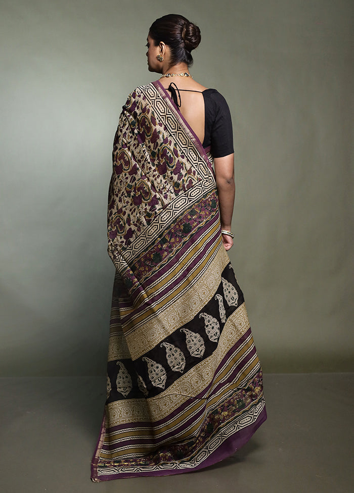 Cream Chanderi Cotton Saree With Blouse Piece