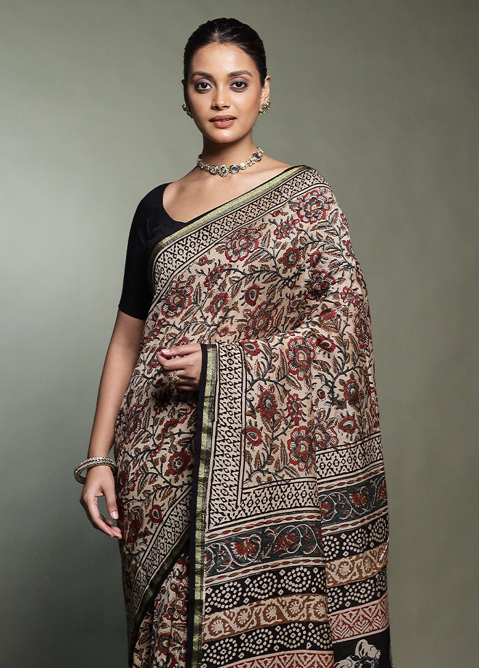 Cream Chanderi Cotton Saree With Blouse Piece
