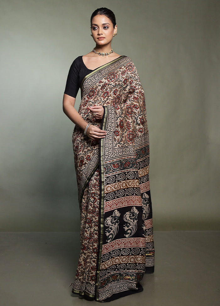 Cream Chanderi Cotton Saree With Blouse Piece