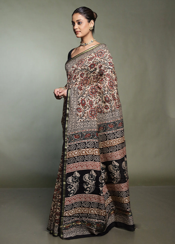 Cream Chanderi Cotton Saree With Blouse Piece