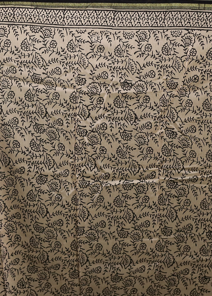 Cream Chanderi Cotton Saree With Blouse Piece