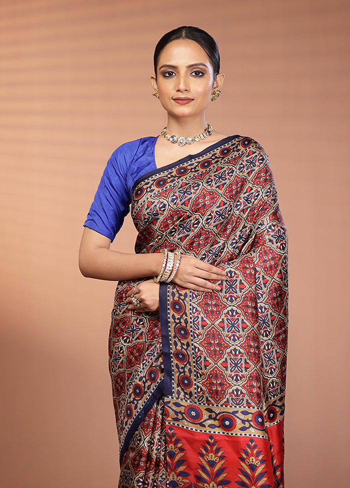 Black Printed Silk Saree Without Blouse Piece