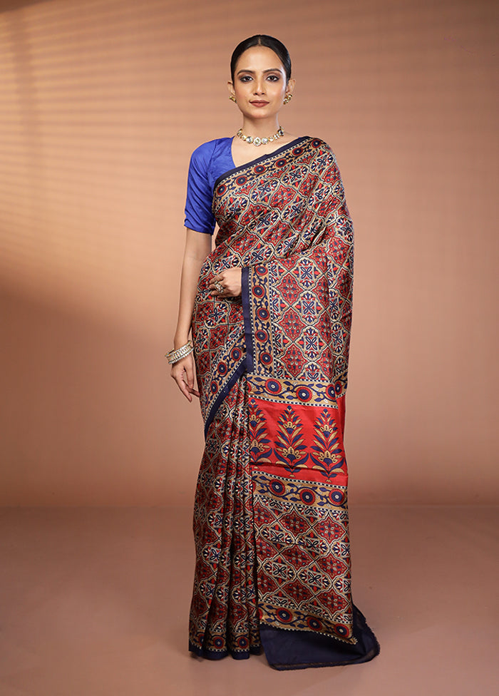 Black Printed Silk Saree Without Blouse Piece