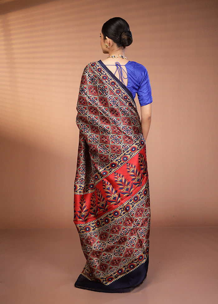 Black Printed Silk Saree Without Blouse Piece
