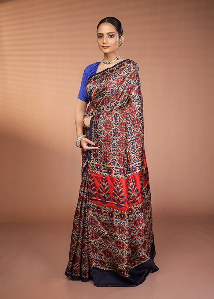 Black Printed Silk Saree Without Blouse Piece