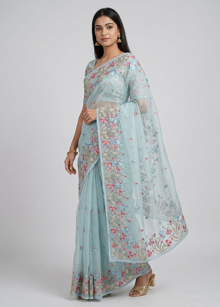 Green Organza Saree With Blouse Piece