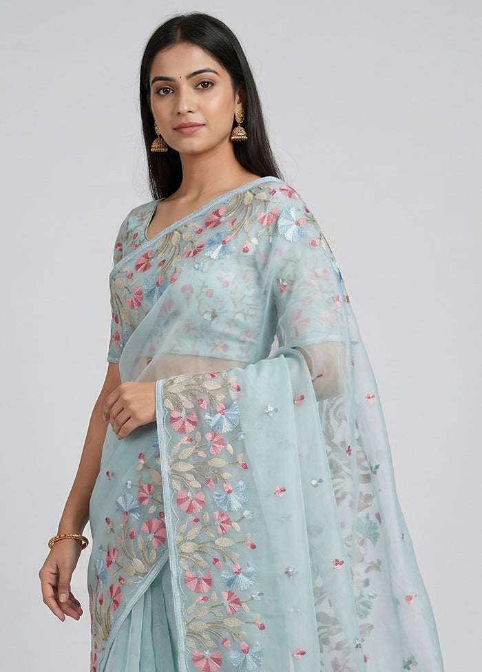 Green Organza Saree With Blouse Piece