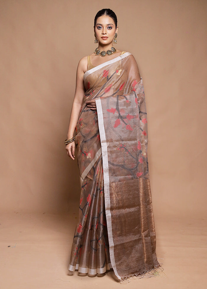 Brown Handloom Matka Pure Silk Saree With Blouse Piece