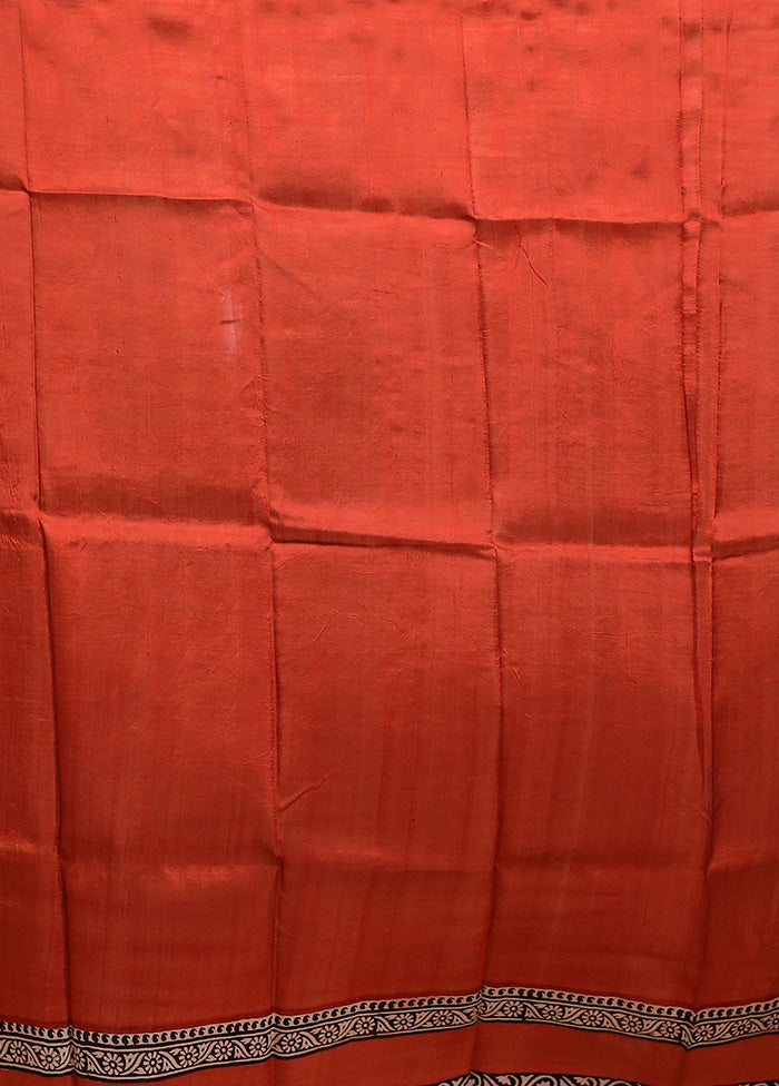 Red Printed Silk Saree Without Blouse Piece