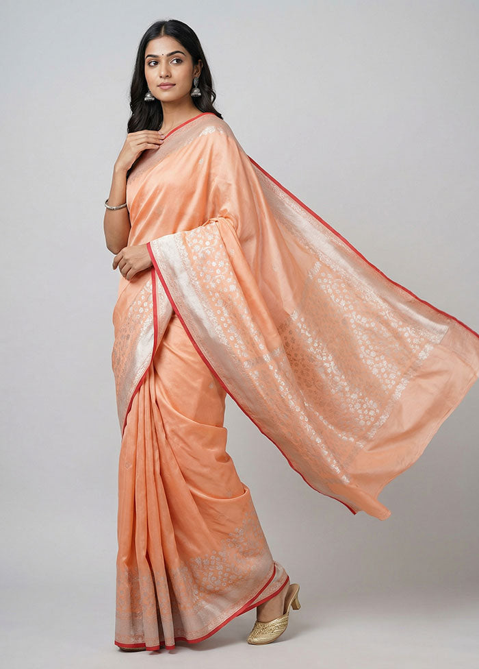 Peach Banarasi Silk Saree With Blouse Piece