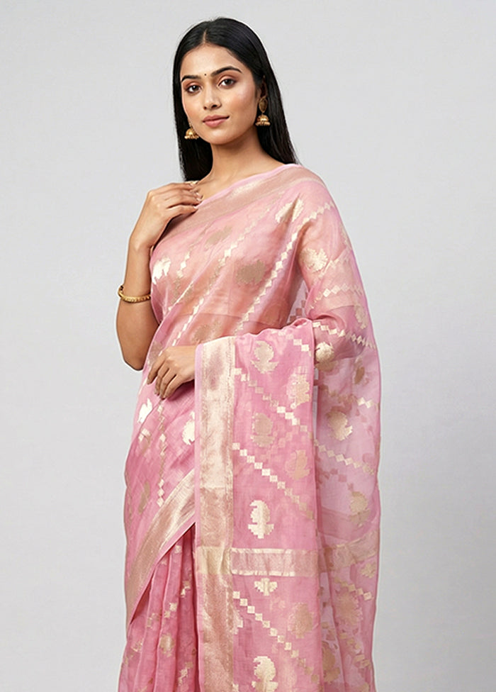 Pink Organza Saree With Blouse Piece