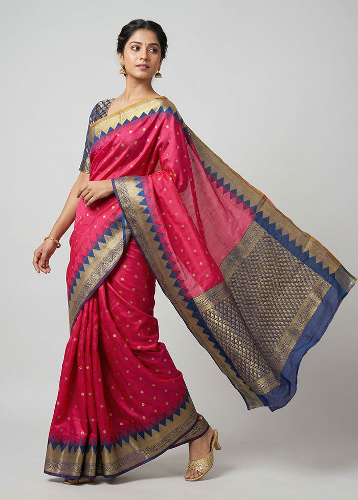 Pink Kanjivaram Silk Saree With Blouse Piece