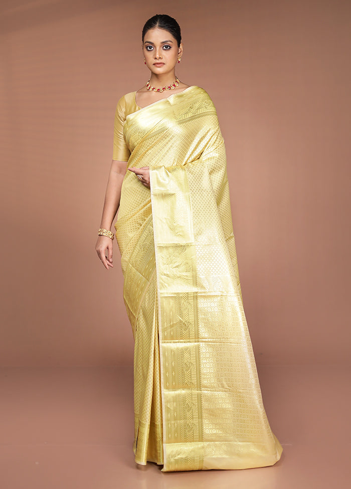 Cream Kanjivaram Silk Saree With Blouse Piece