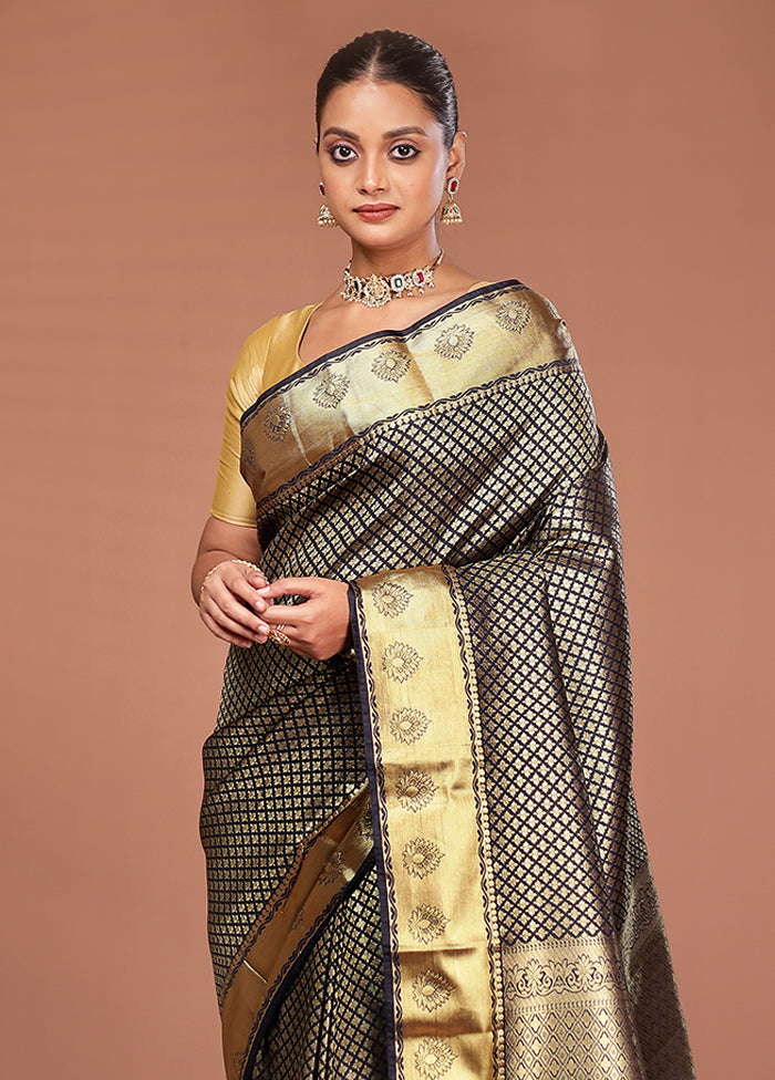Black Kanjivaram Silk Saree With Blouse Piece
