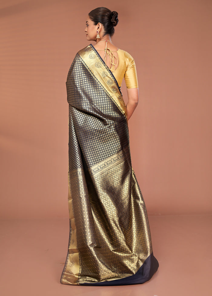 Black Kanjivaram Silk Saree With Blouse Piece