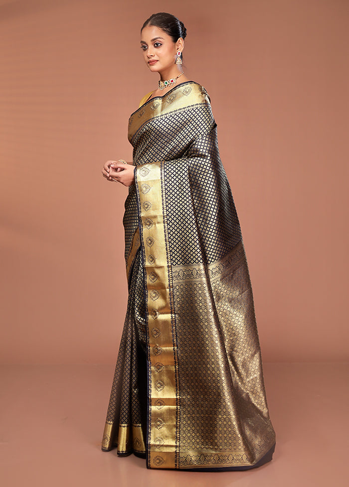 Black Kanjivaram Silk Saree With Blouse Piece