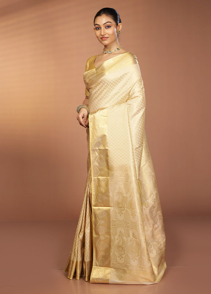 Cream Kanjivaram Silk Saree With Blouse Piece