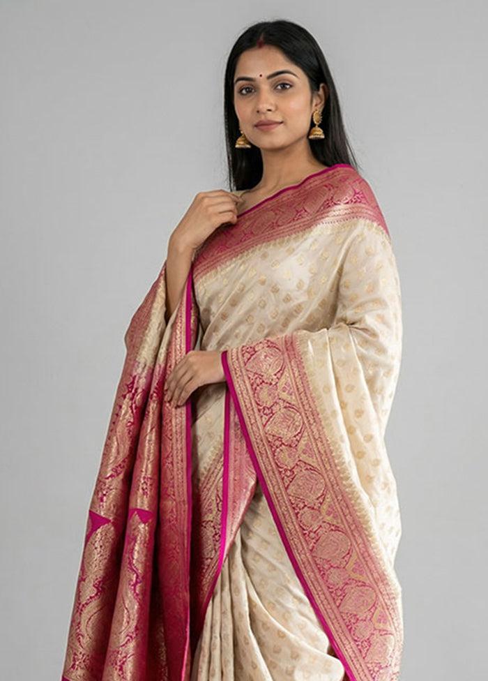 Cream Banarasi Silk Saree With Blouse Piece