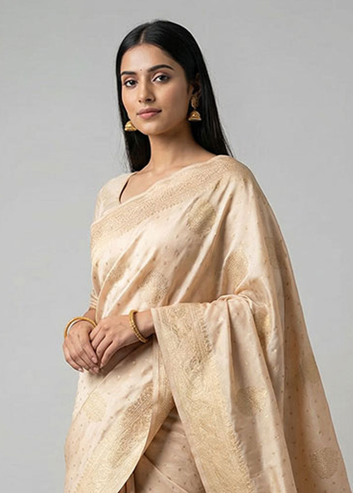 Cream Dupion Silk Saree With Blouse Piece