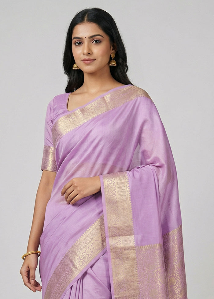 Purple Dupion Silk Saree With Blouse Piece