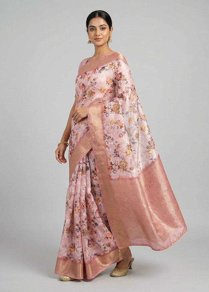 Pink Dupion Silk Saree With Blouse Piece