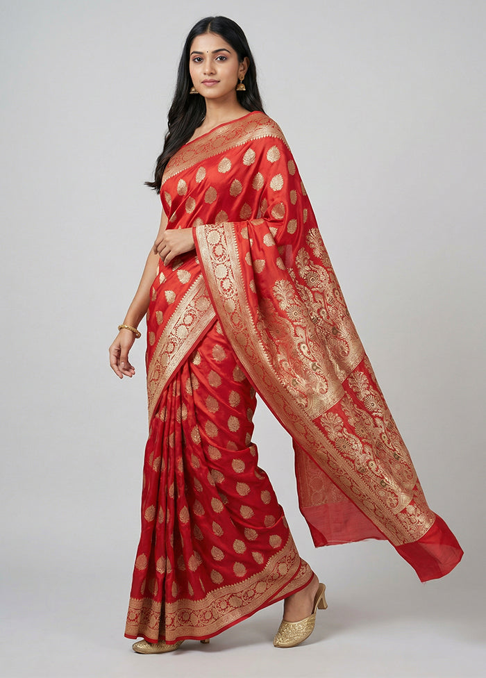 Maroon Handloom Banarasi Pure Silk Saree With Blouse Piece