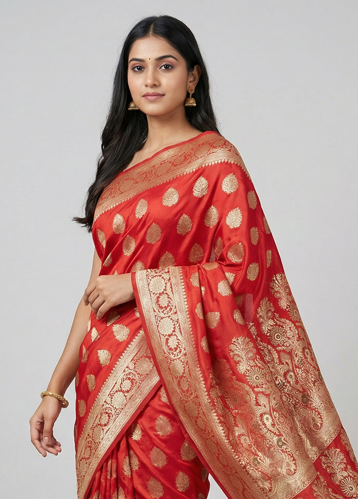 Maroon Handloom Banarasi Pure Silk Saree With Blouse Piece
