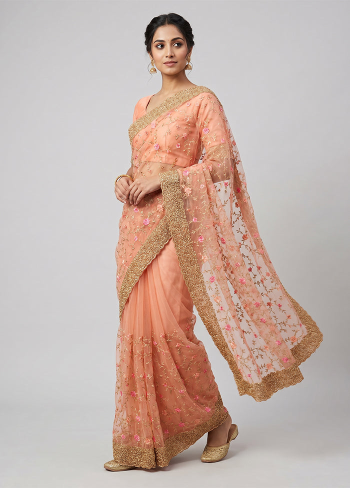 Pink Georgette Saree With Blouse Piece